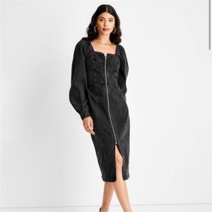Future Collective NWT puff sleeve a-line zip front denim dress size 14 black